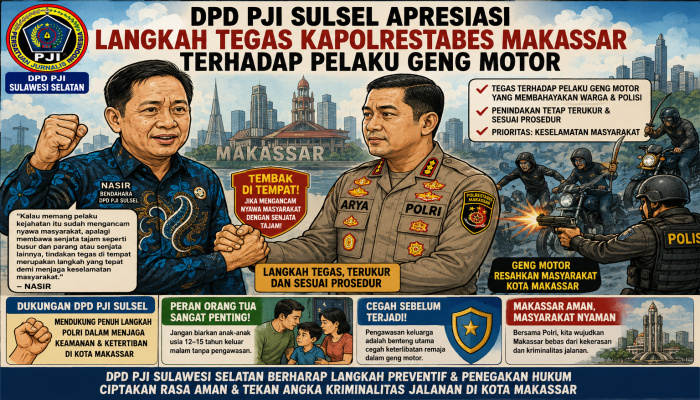 DPD PJI Sulsel Apresiasi Langkah Tegas Kapolrestabes Makassar Terhadap Pelaku Geng Motor